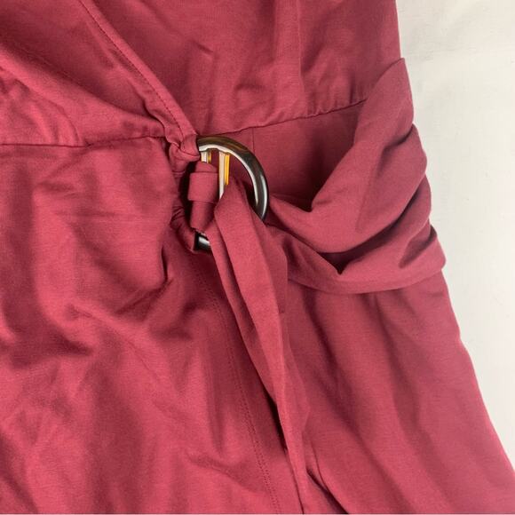 Torrid size 0 large 12 Red A-Line faux Wrap Midi Dress knee length wine - Picture 7 of 13